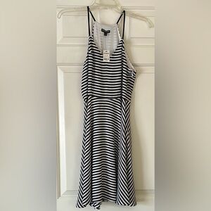 Express Black and White Striped Spaghetti Strap Fit-and-Flare Dress